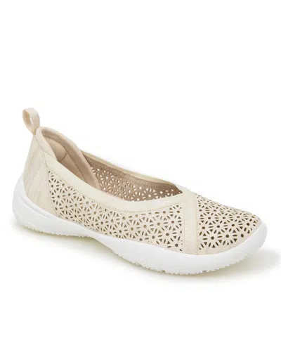 Jbu Women's Emma Perforated Pattern Slip-on Flat Shoe In Cream Shimmer
