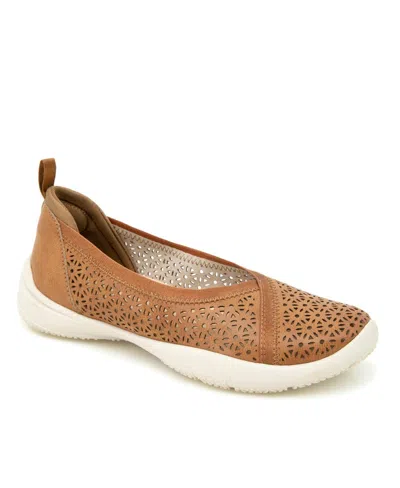 Jbu Women's Emma Perforated Pattern Slip-on Flat Shoe In Tan