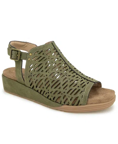 Jbu Women's Tessa Shooties Round Toe Wedge Sandals In Green