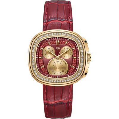 Jbw Coast Chronograph Leather Strap Watch, 22mm X 42mm In Red