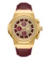 JBW MEN'S SAXON MULTIFUNCTION MAROON GENUINE LEATHER WATCH, 48MM