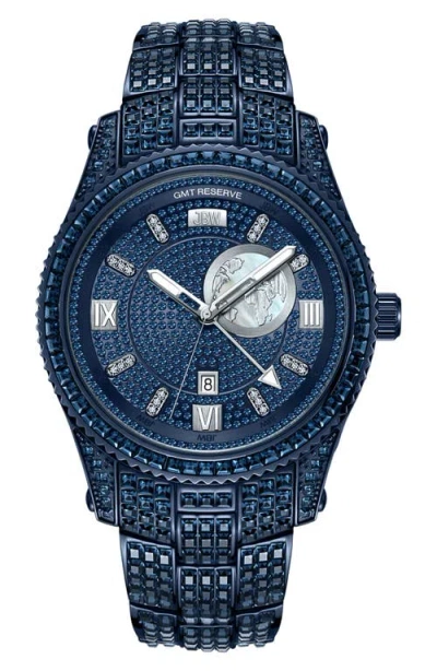 Jbw Reserve Jet Setter Gmt Diamond & Crystal Bracelet Watch, 46mm In Burgundy
