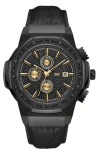 Jbw Saxon Diamond Croc Embossed Leather Strap Watch, 44mm In Ip Black