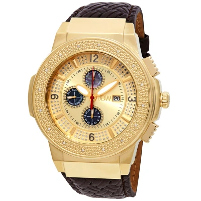 Jbw Saxon Gold-tone Sunray Crystal Dial Gold-tone Stainless Steel Diamond Bezel Brown Leather Strap  In Brown / Gold / White