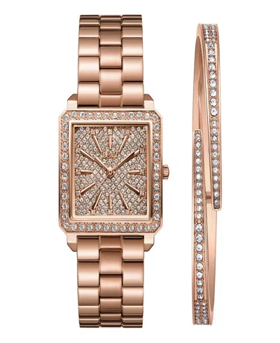 Jbw Women's Cristal Quartz 18k Rose Gold-plated Stainless Steel Watch Set, 28mm In Pink