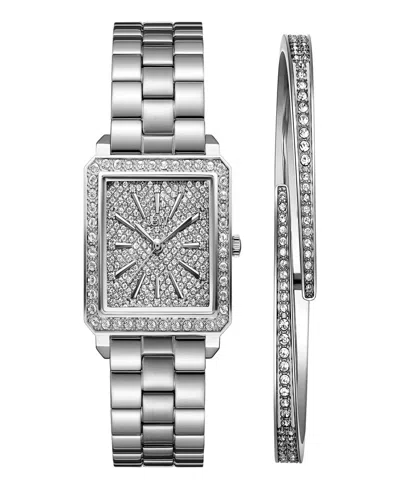 Jbw Women's Cristal Quartz Silver Stainless Steel Watch Set, 28mm In Gray