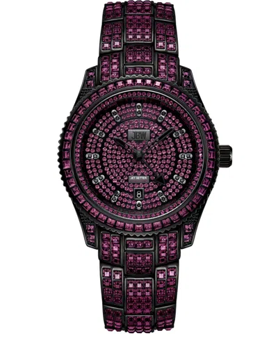 Jbw Women's Reserve Jet Crystal Diamond (0.115 Ct. T.w.) Swiss Multifunction Plum Stainless Steel Watch, In Black
