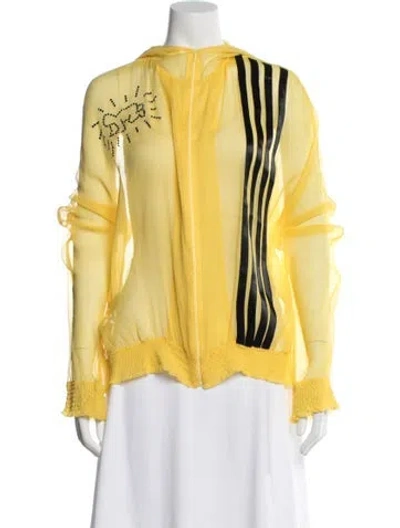 Pre-owned Jc De Castelbajac Silk Graphic Print Jacket In Yellow