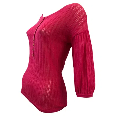 Pre-owned Jc De Castelbajac Women's Ribbed Fuchsia Cotton Top With Gold Buttons In Red
