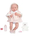 Jc Toys La Newborn 15" Real Girl Baby Doll With Teddy Bear Set, 9 Pieces In Blush