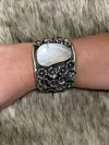 Jc Vega Designs Sterling Cuff With Mother Of Pearl, Flowers Bracelet In White In White