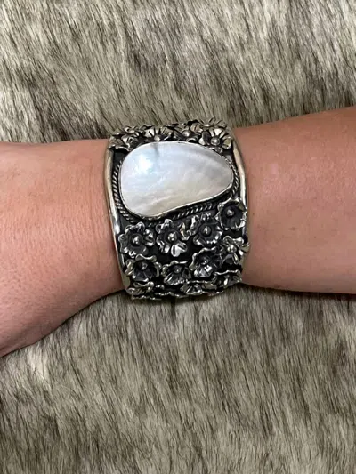 Jc Vega Designs Sterling Cuff With Mother Of Pearl, Flowers Bracelet In White