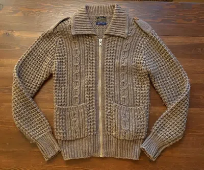 Pre-owned Jcpenney Vintage 70's Jc Penney Cable Knit Full Zip Cardigan Sweater In Brown