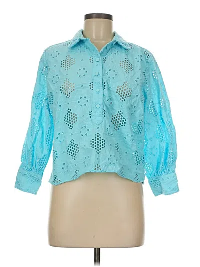 Pre-owned Jcrew 3/4 Sleeve Button Down Shirt In Blue