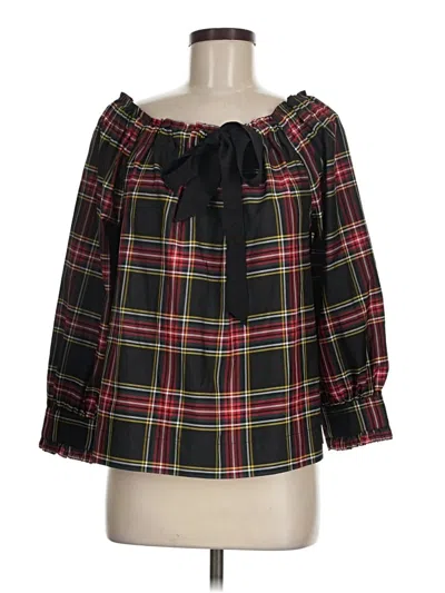 Pre-owned Jcrew 3/4 Sleeve Silk Top Black Square Neckline Tops
