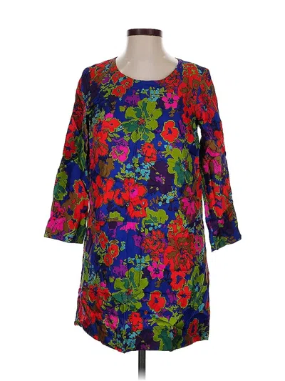 Pre-owned Jcrew 3/4 Sleeve Silk Top Blue Boatneck Tops