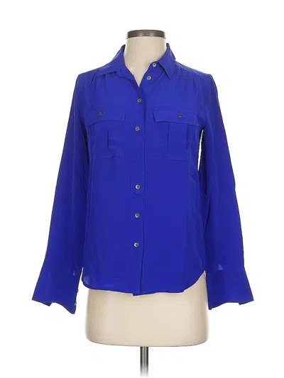 Pre-owned Jcrew 3/4 Sleeve Silk Top Blue Collared Neckline Tops