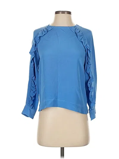 Pre-owned Jcrew 3/4 Sleeve Silk Top Blue Ruffles Neckline Tops