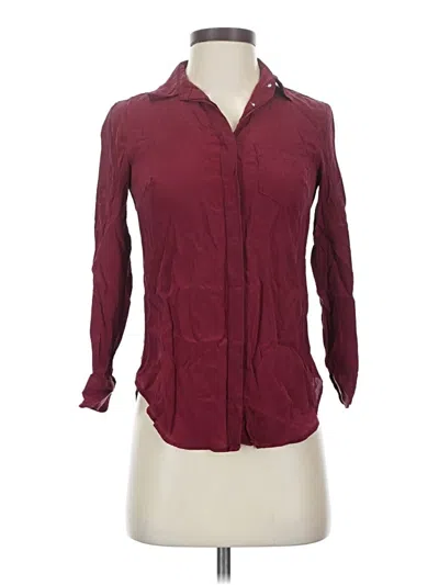 Pre-owned Jcrew 3/4 Sleeve Silk Top Burgundy Collared Neckline Tops