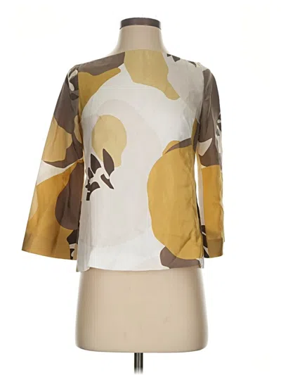 Pre-owned Jcrew 3/4 Sleeve Silk Top Gold Camo Pattern Boatneck Tops