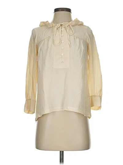 Pre-owned Jcrew 3/4 Sleeve Silk Top Ivory Tie Neck Tops In White