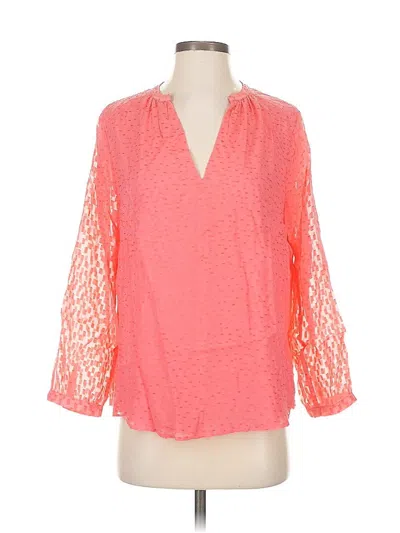 Pre-owned Jcrew 3/4 Sleeve Silk Top Orange V Neck Tops