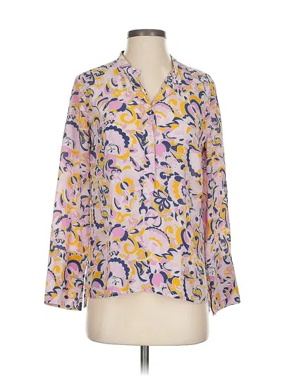 Pre-owned Jcrew 3/4 Sleeve Silk Top Pink Print Pattern Tie Neck Tops
