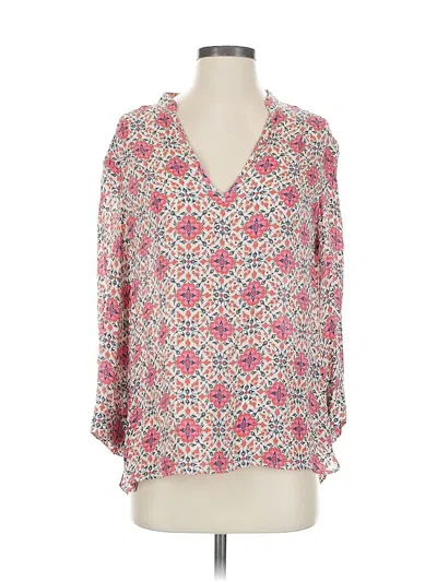 Pre-owned Jcrew 3/4 Sleeve Silk Top Pink V Neck Tops