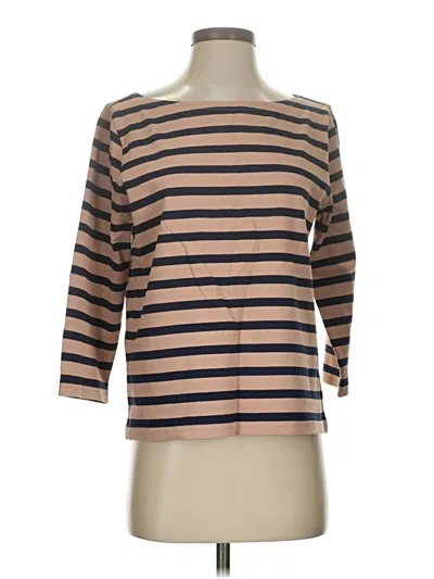 Pre-owned Jcrew 3/4 Sleeve Top Brown Stripes Pattern Boatneck Tops