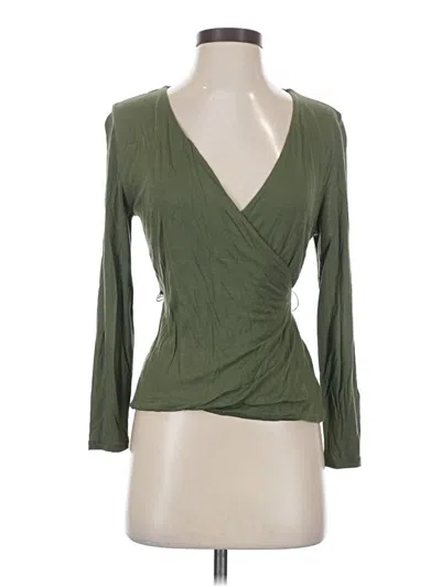 Pre-owned Jcrew 3/4 Sleeve Top Green Plunge Neckline Tops