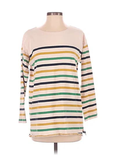 Pre-owned Jcrew 3/4 Sleeve Top Tan Stripes Pattern Boatneck Tops In Brown