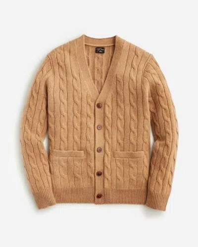 Pre-owned Jcrew $350 J. Crew Camel Heather Toffee S Mens Cable Heavyweight Cashmere Cardigan