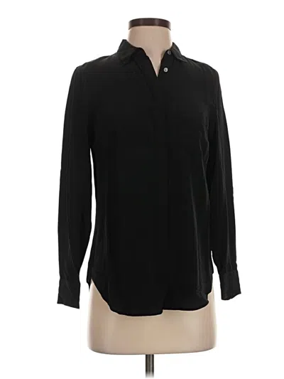 Pre-owned J.crew 365 Long Sleeve Silk Top Black Collared Neckline Tops