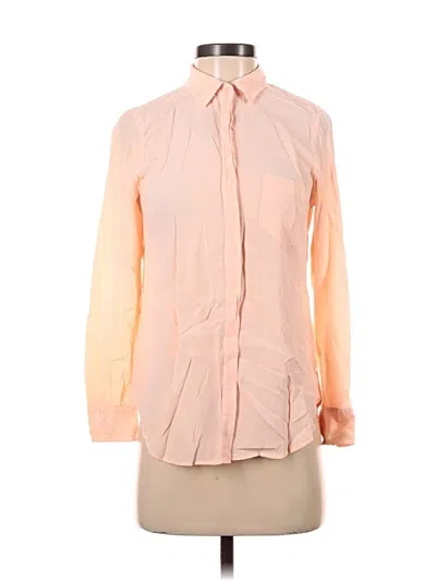 Pre-owned J.crew 365 Long Sleeve Silk Top Pink Color Block Pattern Tie Neck Tops