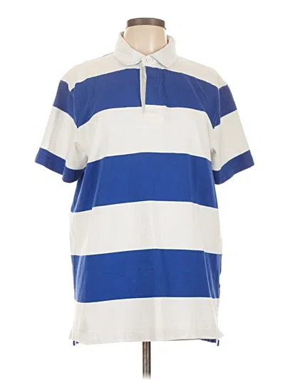 Pre-owned J.crew Always Short Sleeve Top Blue Stripes Pattern Collared Neckline Tops