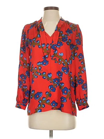 Pre-owned J.crew Collection 3/4 Sleeve Blouse In Red