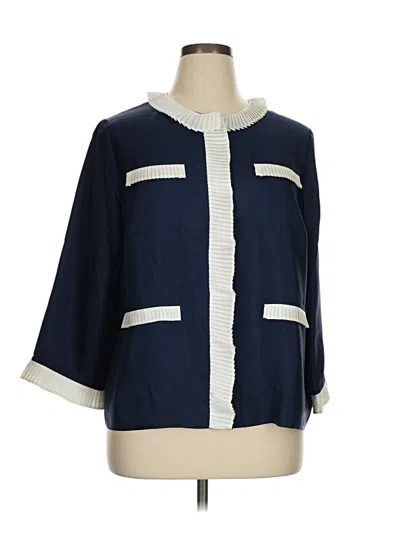 Pre-owned J.crew Collection 3/4 Sleeve Silk Top Blue Square Neckline Tops