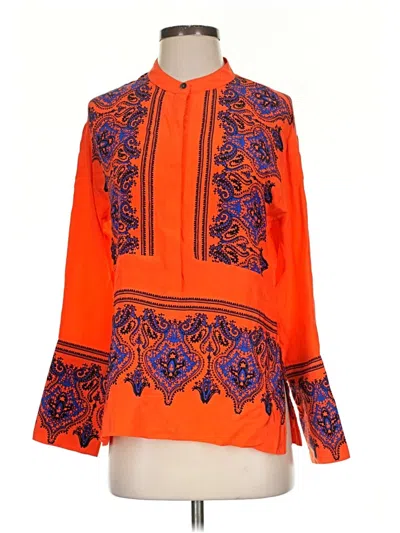Pre-owned J.crew Collection 3/4 Sleeve Silk Top Orange Mock Neckline Tops