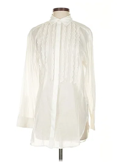 Pre-owned J.crew Collection Long Sleeve Blouse In White