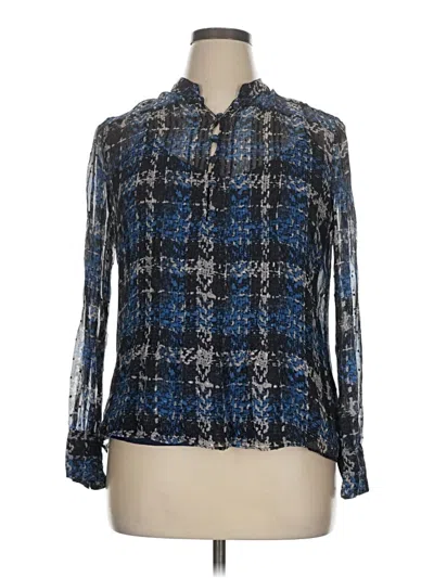 Pre-owned J.crew Collection Long Sleeve Silk Top Blue Plaid Pattern Collared Neckline Tops