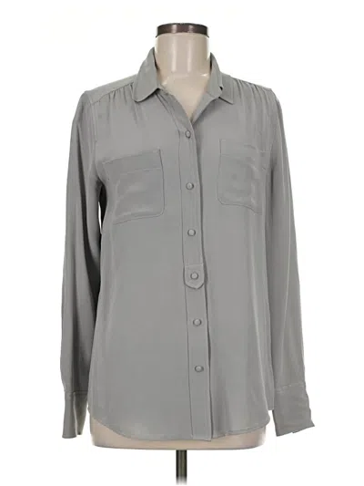 Pre-owned J.crew Collection Long Sleeve Silk Top Gray Collared Neckline Tops