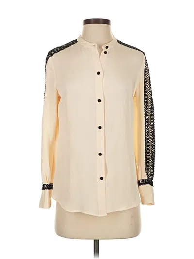 Pre-owned J.crew Collection Long Sleeve Silk Top Ivory Color Block Pattern Mock Neckline Tops In White