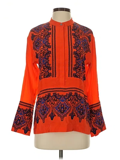 Pre-owned J.crew Collection Long Sleeve Silk Top Orange Mock Neckline Tops