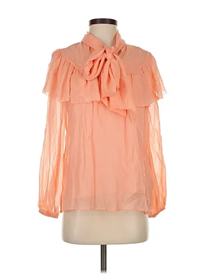 Pre-owned J.crew Collection Long Sleeve Silk Top Orange Tie Neck Tops
