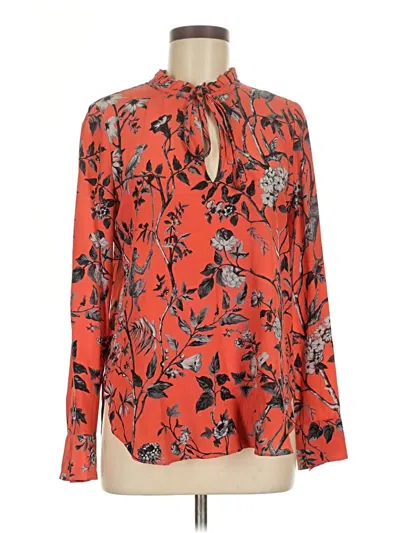 Pre-owned J.crew Collection Long Sleeve Silk Top Orange Tie Neck Tops