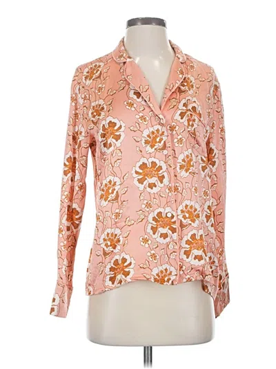 Pre-owned J.crew Collection Long Sleeve Silk Top Pink Floral Pattern Collared Neckline Tops