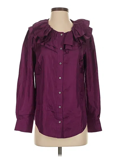Pre-owned J.crew Collection Long Sleeve Silk Top Purple Ruffles Neckline Tops