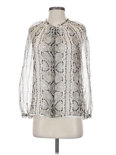 Pre-owned J.crew Collection Long Sleeve Silk Top Silver Keyhole Neckline Tops