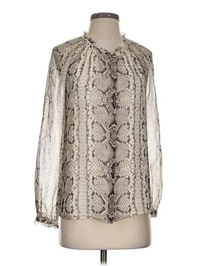 Pre-owned J.crew Collection Long Sleeve Silk Top Silver Tie Neck Tops