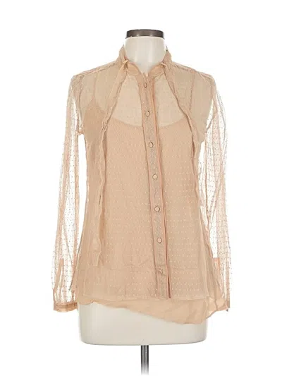 Pre-owned J.crew Collection Long Sleeve Silk Top Tan Tie Neck Tops In Brown